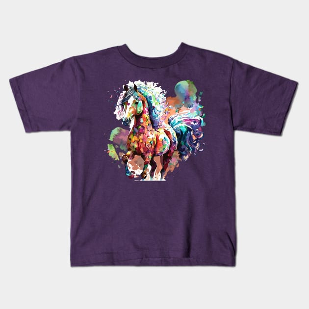 Arabian Horse Digital Watercolor Kids T-Shirt by DestructoKitty